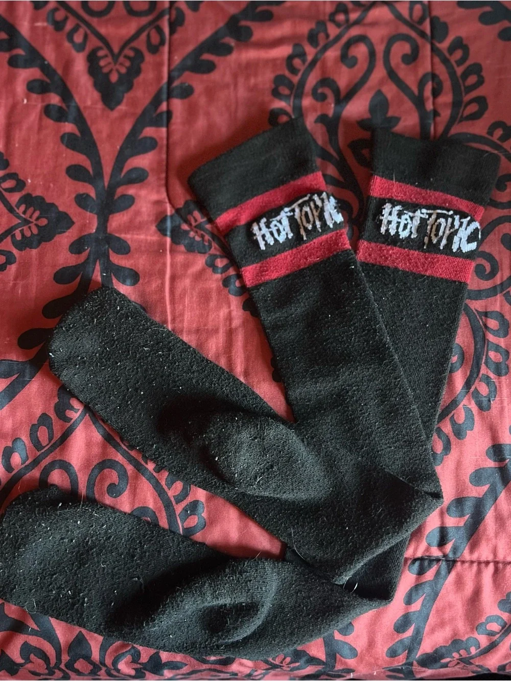 Hot Topic Over-the-Knee Socks with Red Stripes